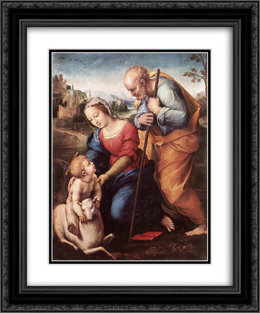 The Holy Family with a Lamb 20x24 Black Ornate Wood Framed Art Print Poster with Double Matting by Raphael
