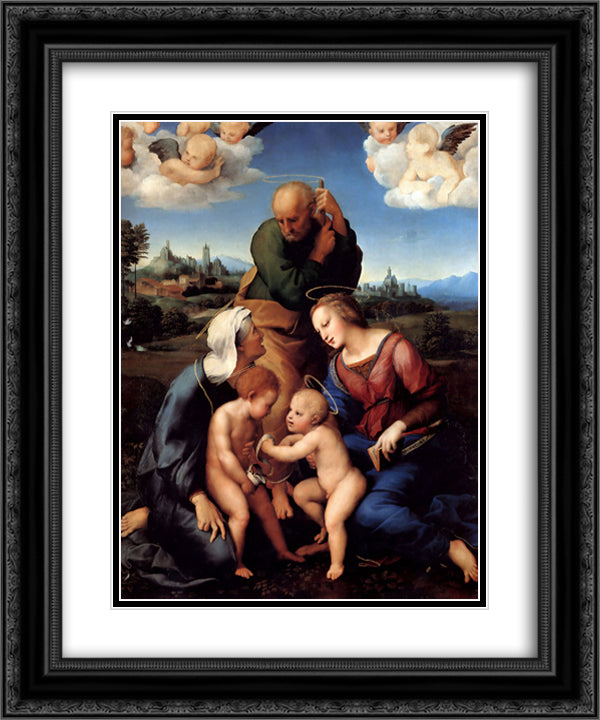 The Holy Family with Saints Elizabeth and John 20x24 Black Ornate Wood Framed Art Print Poster with Double Matting by Raphael
