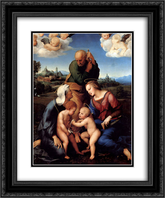 The Holy Family with Saints Elizabeth and John 20x24 Black Ornate Wood Framed Art Print Poster with Double Matting by Raphael