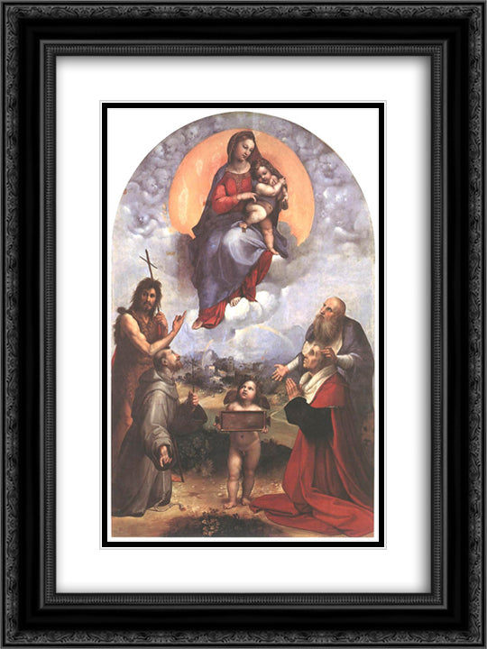 The Madonna of Foligno 18x24 Black Ornate Wood Framed Art Print Poster with Double Matting by Raphael