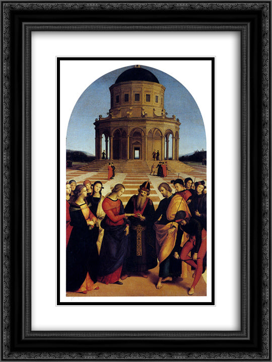 The Marriage of the Virgin 18x24 Black Ornate Wood Framed Art Print Poster with Double Matting by Raphael