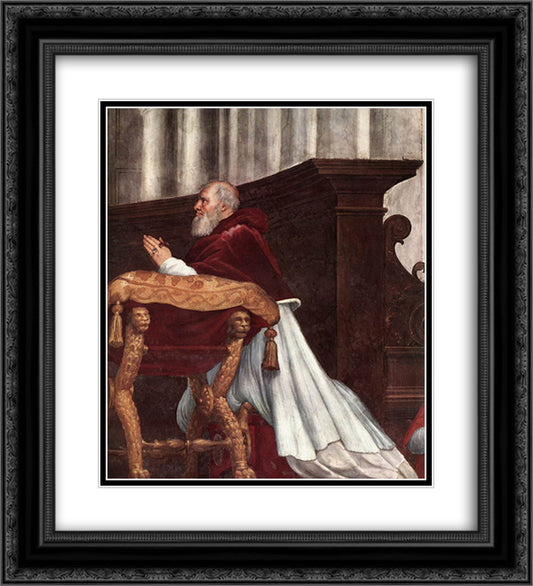 The Mass of Bolsena, from the Stanza dell'Eliodor (detail) 20x22 Black Ornate Wood Framed Art Print Poster with Double Matting by Raphael