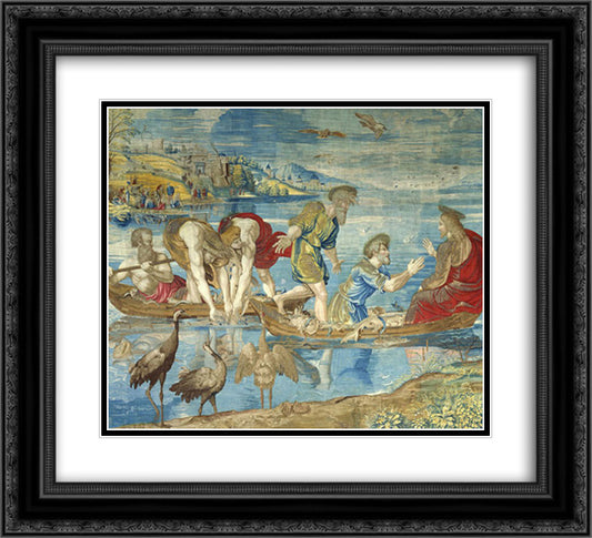 The Miraculous Draught of Fishes (cartoon for the Sistine Chapel) 22x20 Black Ornate Wood Framed Art Print Poster with Double Matting by Raphael