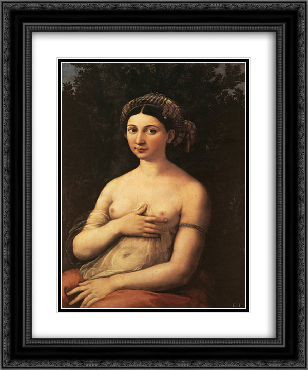 The Portrait of a Young Woman (La fornarina) 20x24 Black Ornate Wood Framed Art Print Poster with Double Matting by Raphael