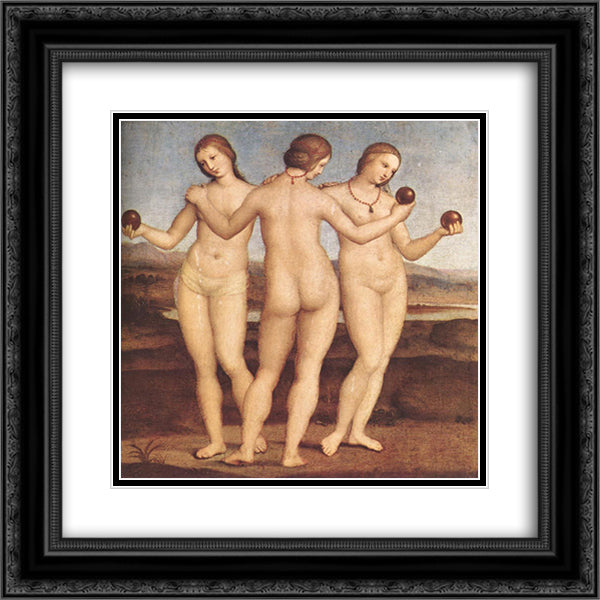 The Three Graces 20x20 Black Ornate Wood Framed Art Print Poster with Double Matting by Raphael
