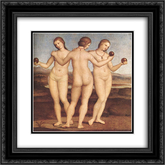 The Three Graces 20x20 Black Ornate Wood Framed Art Print Poster with Double Matting by Raphael