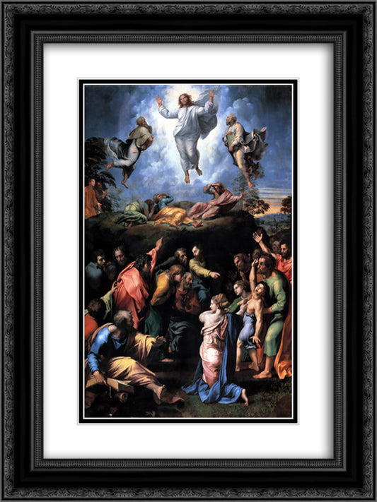The Transfiguration 18x24 Black Ornate Wood Framed Art Print Poster with Double Matting by Raphael