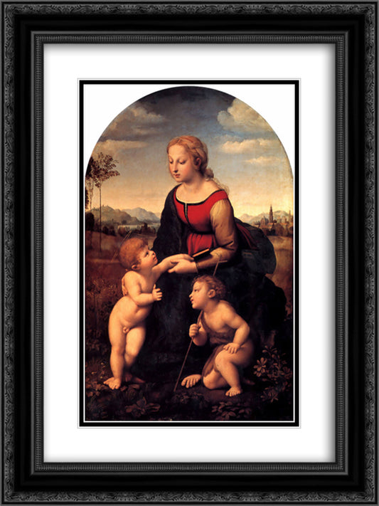 The Virgin and Child with Saint John the Baptist 18x24 Black Ornate Wood Framed Art Print Poster with Double Matting by Raphael