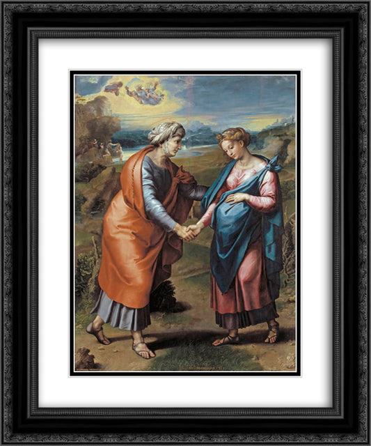 The Visitation 20x24 Black Ornate Wood Framed Art Print Poster with Double Matting by Raphael