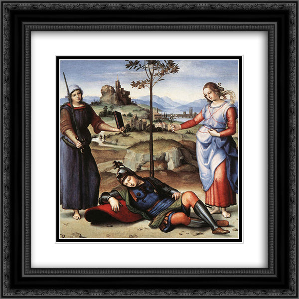 Vision of a Knight 20x20 Black Ornate Wood Framed Art Print Poster with Double Matting by Raphael