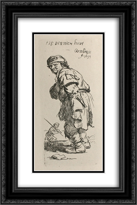 A Beggar and a Companion Piece, Turned to the Left 16x24 Black Ornate Wood Framed Art Print Poster with Double Matting by Rembrandt