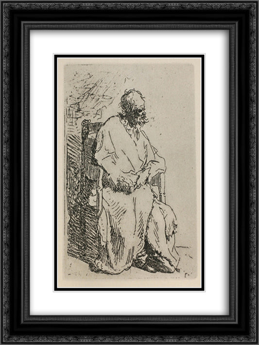 A Beggar Sitting in an Elbow Chair 18x24 Black Ornate Wood Framed Art Print Poster with Double Matting by Rembrandt