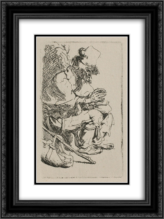 A Beggar Warming his Hands over a Chafing Dish 18x24 Black Ornate Wood Framed Art Print Poster with Double Matting by Rembrandt