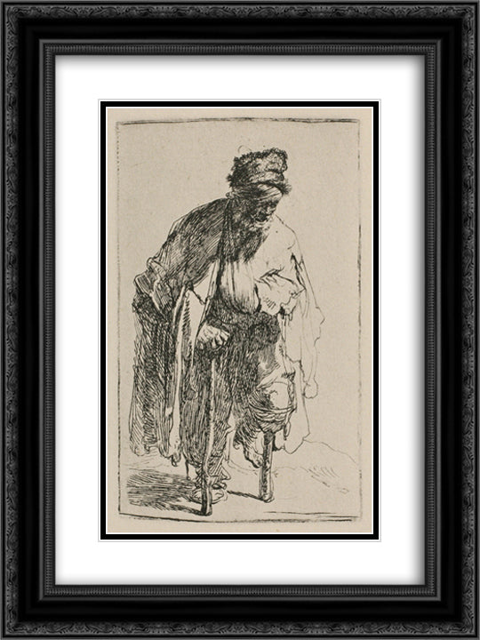 A Beggar with a Wooden Leg 18x24 Black Ornate Wood Framed Art Print Poster with Double Matting by Rembrandt