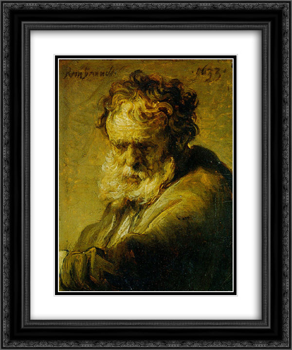 A Bust of an Old Man 20x24 Black Ornate Wood Framed Art Print Poster with Double Matting by Rembrandt