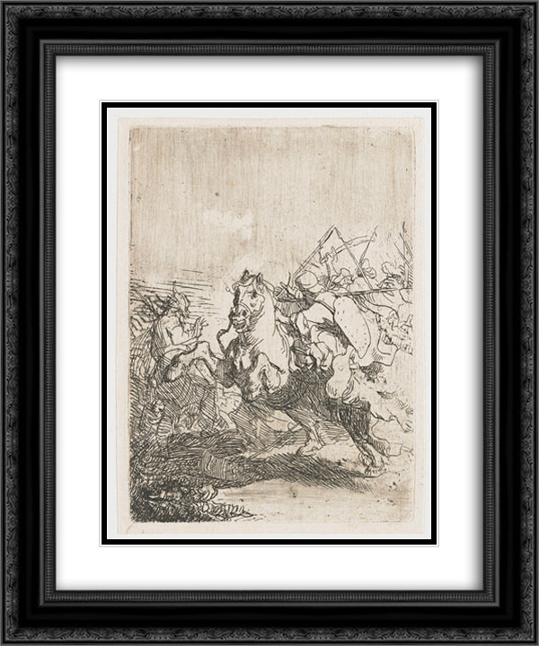 A cavalry fight 20x24 Black Ornate Wood Framed Art Print Poster with Double Matting by Rembrandt