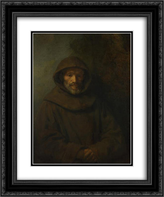 A Franciscan Friar 20x24 Black Ornate Wood Framed Art Print Poster with Double Matting by Rembrandt