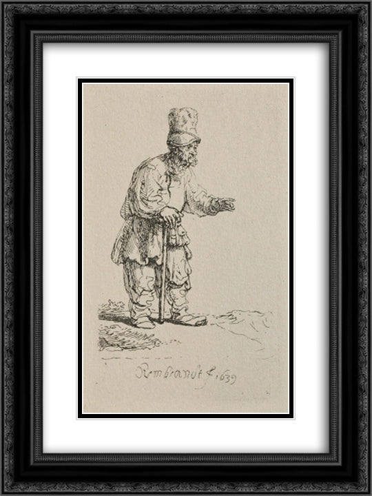 A Jew with the High Cap 18x24 Black Ornate Wood Framed Art Print Poster with Double Matting by Rembrandt