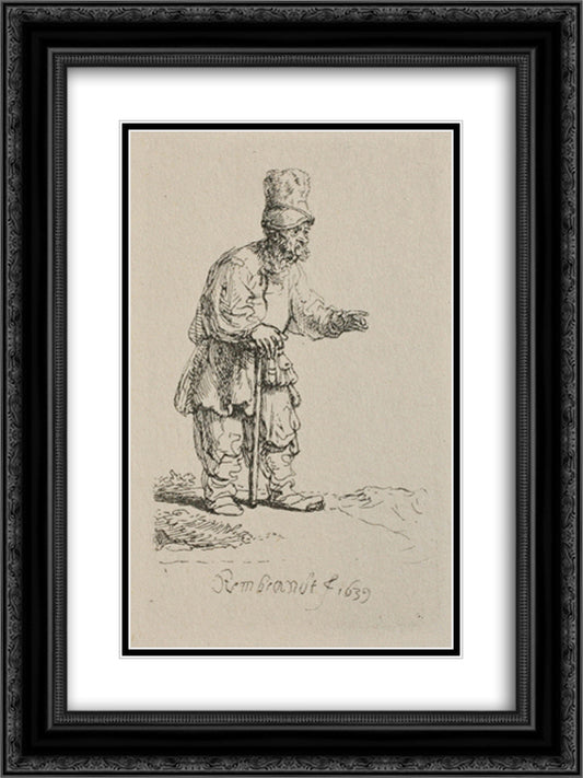 A Jew with the High Cap 18x24 Black Ornate Wood Framed Art Print Poster with Double Matting by Rembrandt