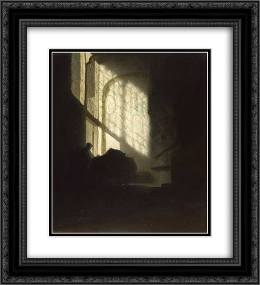 A Man in a Room 20x22 Black Ornate Wood Framed Art Print Poster with Double Matting by Rembrandt