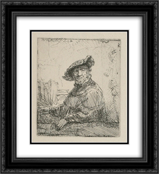 A Man in an Arboug 20x22 Black Ornate Wood Framed Art Print Poster with Double Matting by Rembrandt