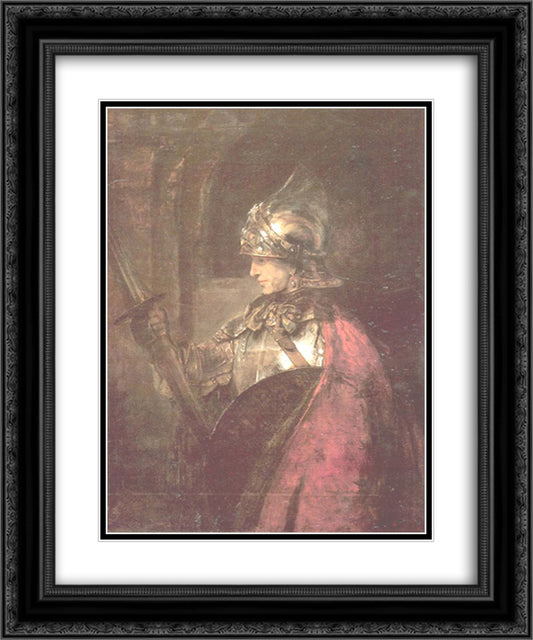 A Man in Armour 20x24 Black Ornate Wood Framed Art Print Poster with Double Matting by Rembrandt