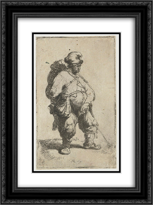 A man making water 18x24 Black Ornate Wood Framed Art Print Poster with Double Matting by Rembrandt