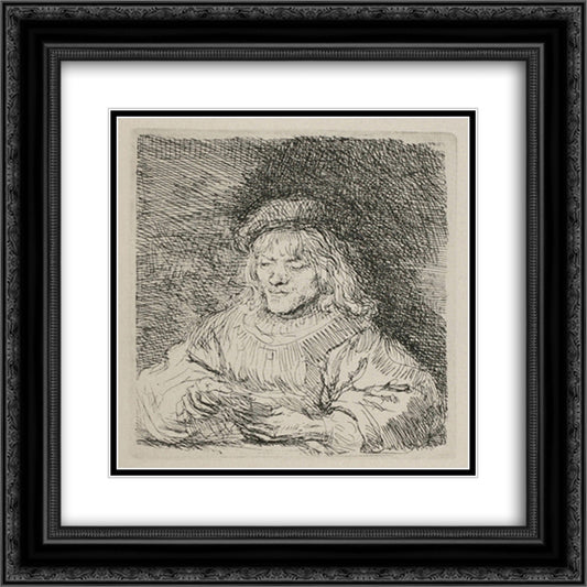 A Man Playing Cards 20x20 Black Ornate Wood Framed Art Print Poster with Double Matting by Rembrandt