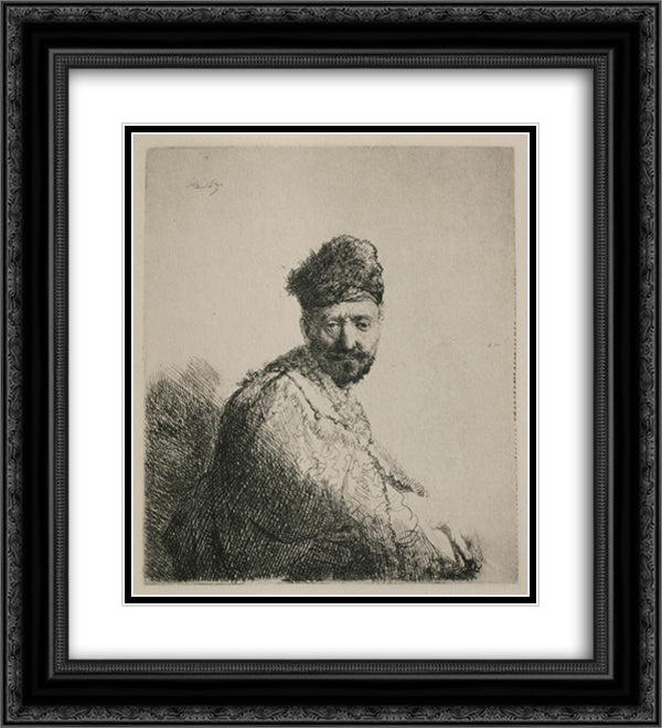 A Man with a Short Beard and Embroidered Cloak 20x22 Black Ornate Wood Framed Art Print Poster with Double Matting by Rembrandt