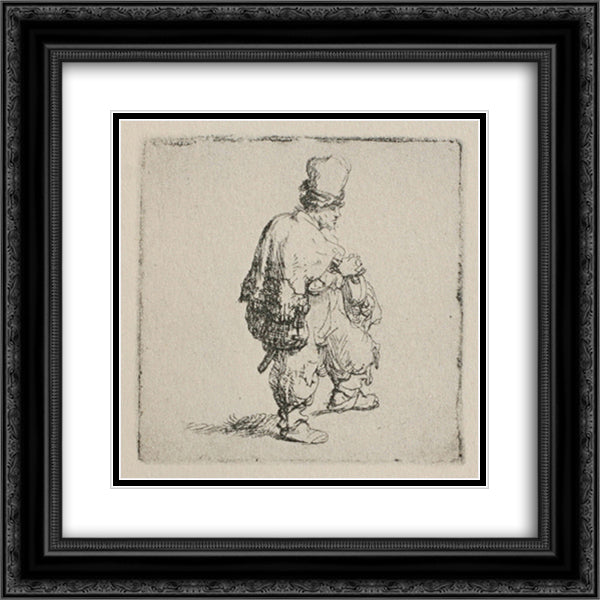 A Polander Walking Towards the Right 20x20 Black Ornate Wood Framed Art Print Poster with Double Matting by Rembrandt