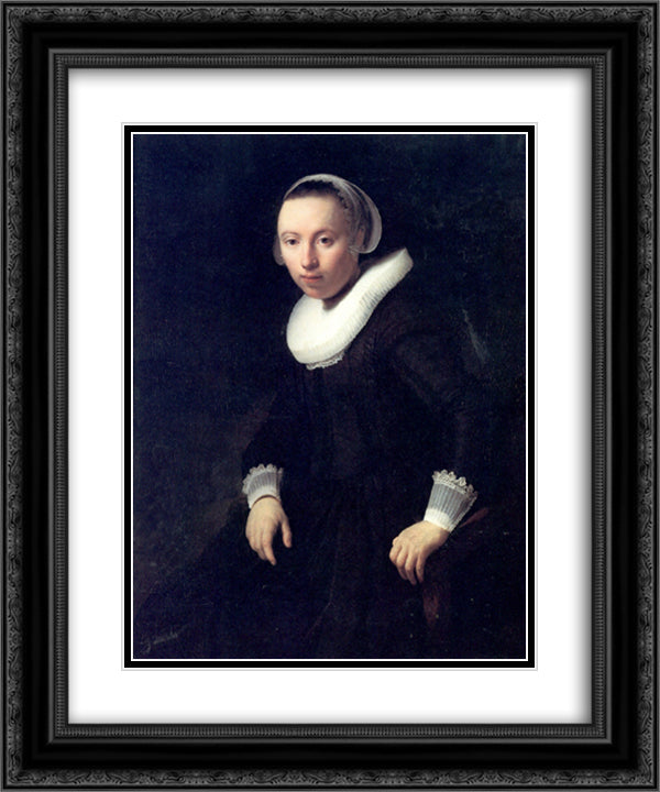 A Portrait of a Young Woman 20x24 Black Ornate Wood Framed Art Print Poster with Double Matting by Rembrandt