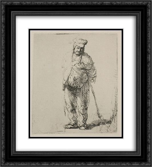 A Ragged Peasant with his Hands Behind Him 20x22 Black Ornate Wood Framed Art Print Poster with Double Matting by Rembrandt