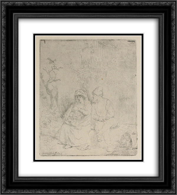 A Repose In Outline 20x22 Black Ornate Wood Framed Art Print Poster with Double Matting by Rembrandt