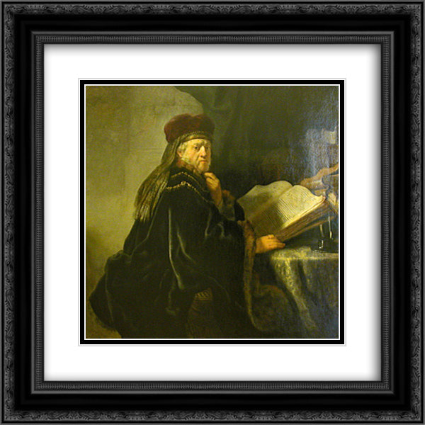 A Scholar Seated at a Table with Books 20x20 Black Ornate Wood Framed Art Print Poster with Double Matting by Rembrandt