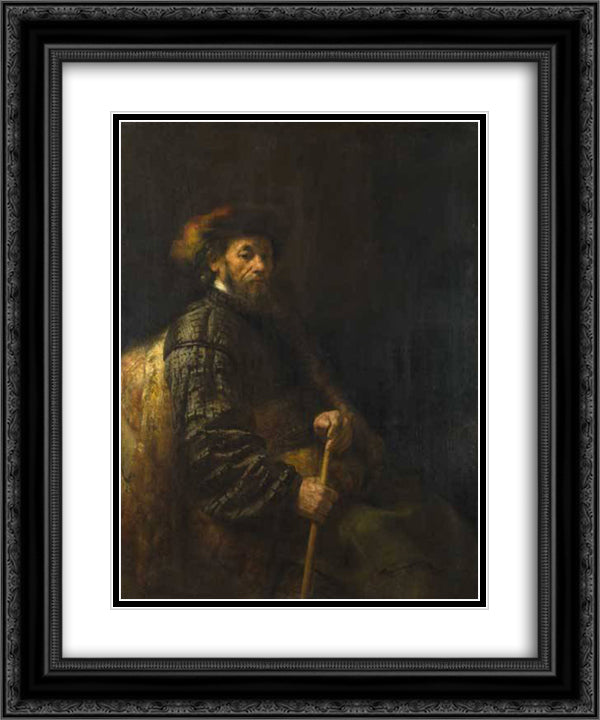 A Seated Man 20x24 Black Ornate Wood Framed Art Print Poster with Double Matting by Rembrandt