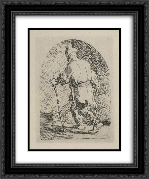 A Sketch for a Flight into Egypt 20x24 Black Ornate Wood Framed Art Print Poster with Double Matting by Rembrandt