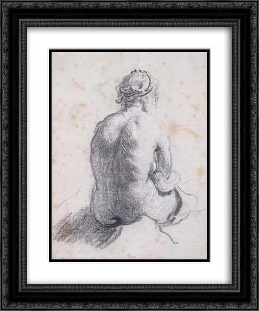 A Study of a Female Nude Seen from the Back 20x24 Black Ornate Wood Framed Art Print Poster with Double Matting by Rembrandt