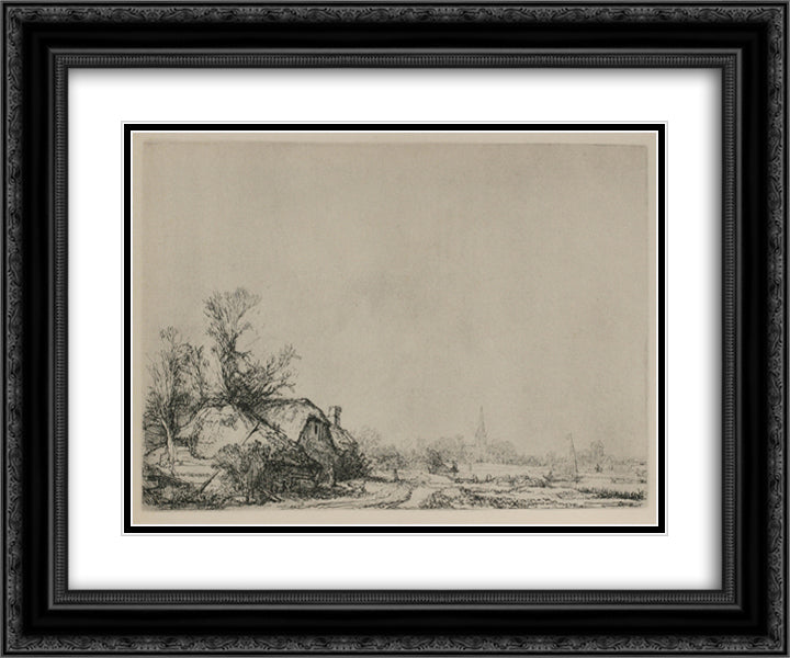 A Village with a River 24x20 Black Ornate Wood Framed Art Print Poster with Double Matting by Rembrandt