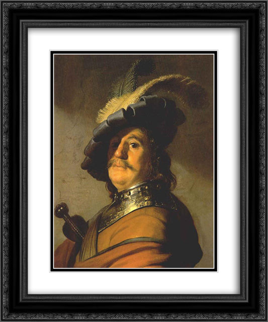 A Warrior 20x24 Black Ornate Wood Framed Art Print Poster with Double Matting by Rembrandt