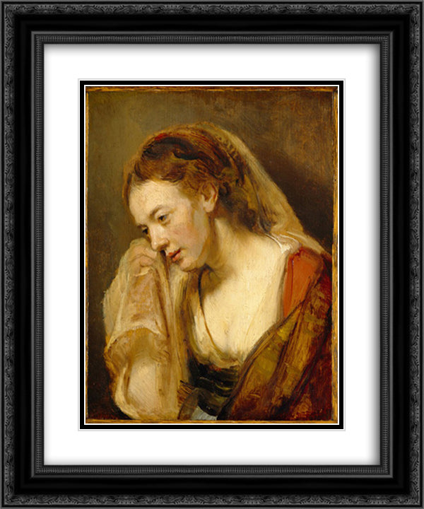 A Woman Weeping 20x24 Black Ornate Wood Framed Art Print Poster with Double Matting by Rembrandt