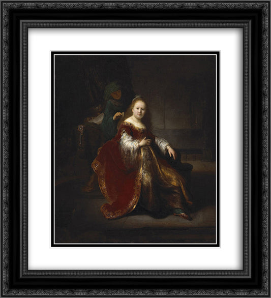 A young woman at her toilet 20x22 Black Ornate Wood Framed Art Print Poster with Double Matting by Rembrandt