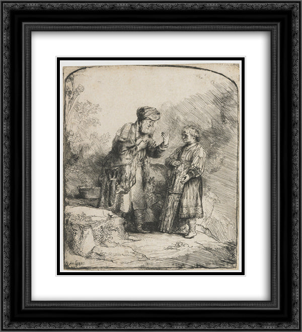 Abraham and Isaac 20x22 Black Ornate Wood Framed Art Print Poster with Double Matting by Rembrandt