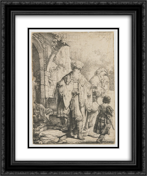 Abraham Dismissing Hagar 20x24 Black Ornate Wood Framed Art Print Poster with Double Matting by Rembrandt