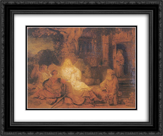 Abraham Receives the Three Angels 24x20 Black Ornate Wood Framed Art Print Poster with Double Matting by Rembrandt