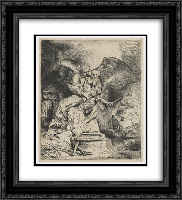 Abraham's Sacrifice 20x22 Black Ornate Wood Framed Art Print Poster with Double Matting by Rembrandt