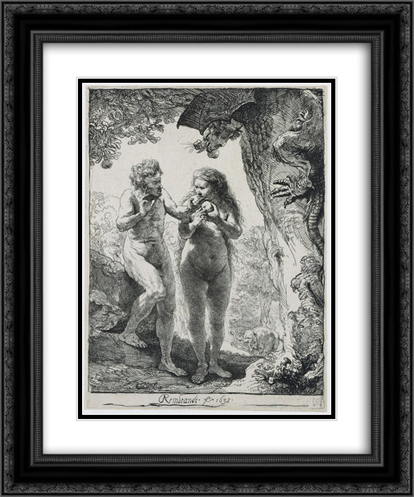 Adam and Eva 20x24 Black Ornate Wood Framed Art Print Poster with Double Matting by Rembrandt