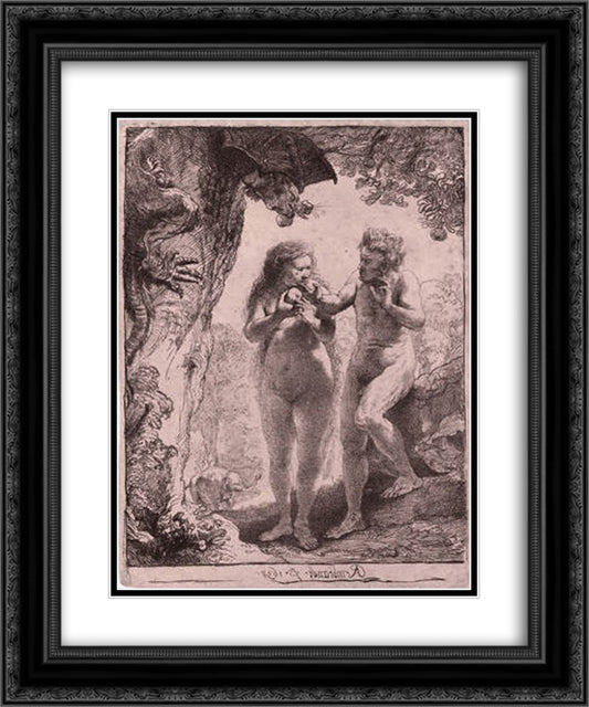 Adam and Eve 20x24 Black Ornate Wood Framed Art Print Poster with Double Matting by Rembrandt