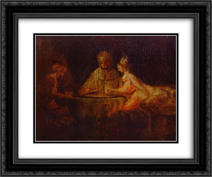 Ahasuerus (Xerxes), Haman and Esther 24x20 Black Ornate Wood Framed Art Print Poster with Double Matting by Rembrandt