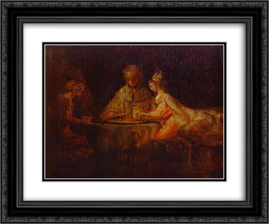 Ahasuerus (Xerxes), Haman and Esther 24x20 Black Ornate Wood Framed Art Print Poster with Double Matting by Rembrandt