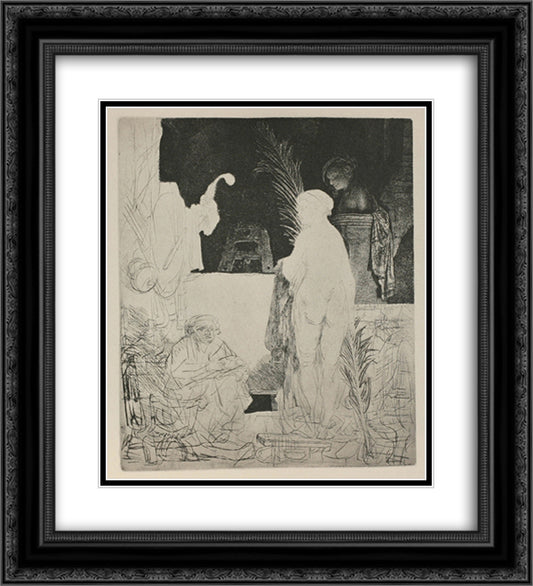 An Artist Drawing from a Model 20x22 Black Ornate Wood Framed Art Print Poster with Double Matting by Rembrandt